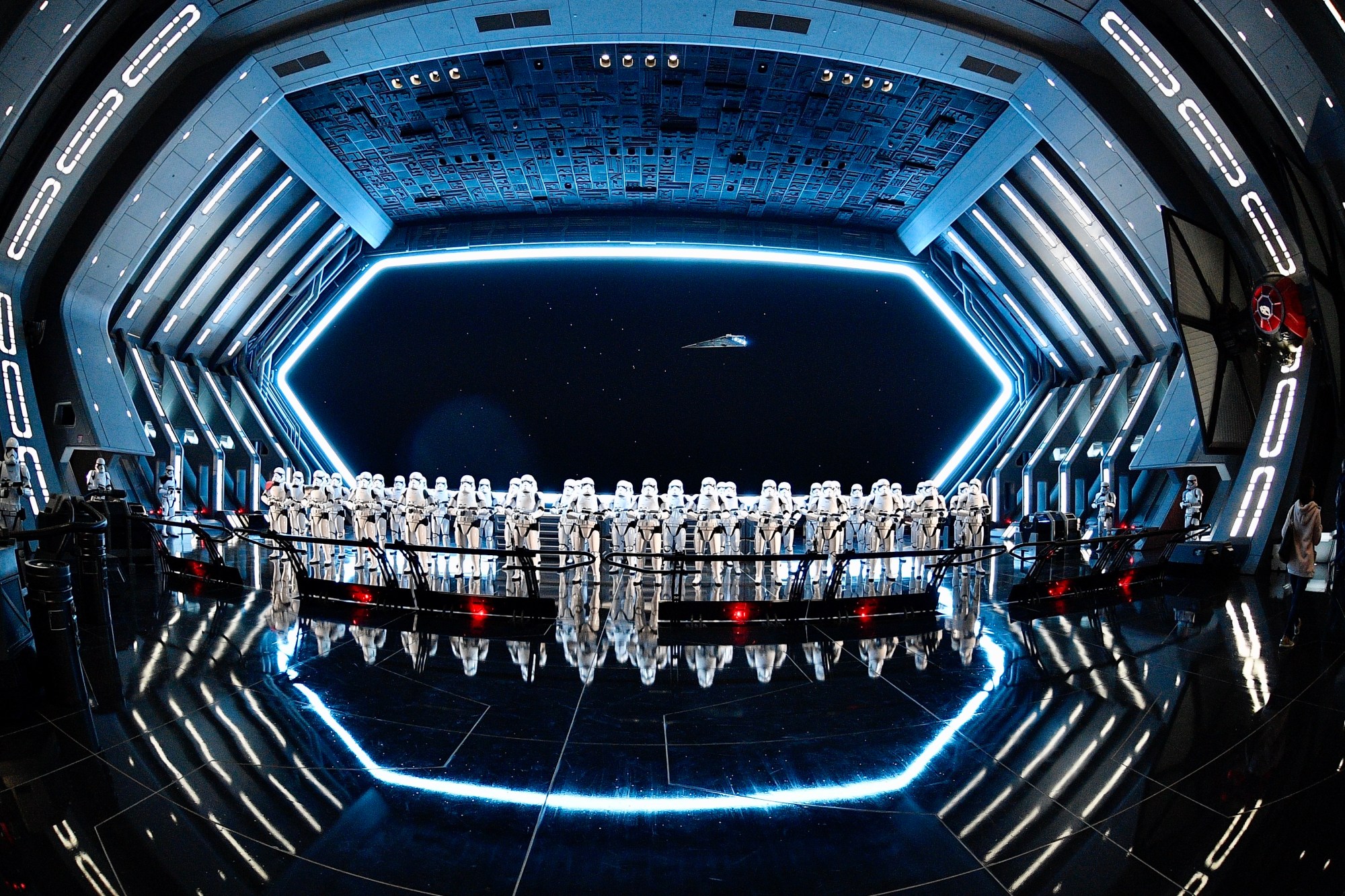 Stormtroopers stand guard on the flight deck of a Star Destroyer during Rise of the Resistance at Star Wars: Galaxy’s Edge inside Disneyland in Anaheim, CA, on Thursday, Jan. 16, 2020.
(Photo by Jeff Gritchen, Orange County Register/SCNG)
